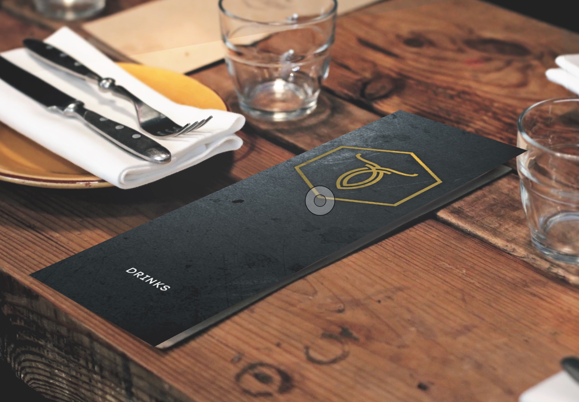Ora restaurant table setting and branded menu
