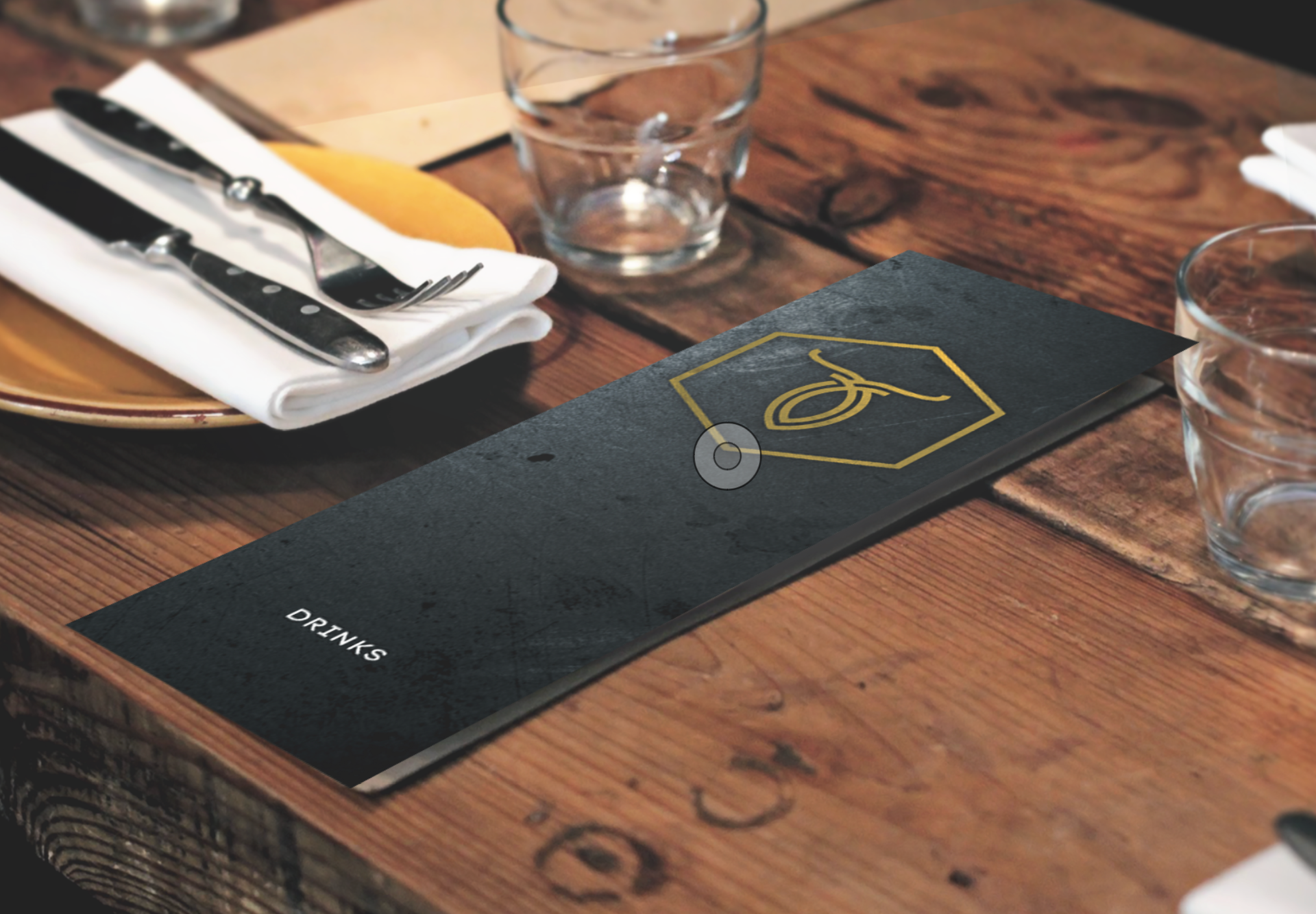 Ora restaurant table setting and branded menu