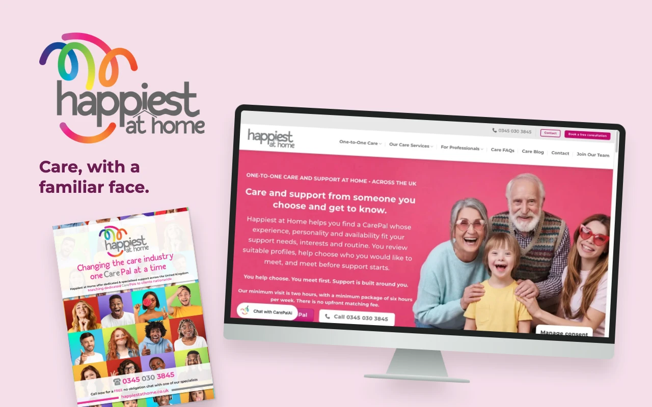 Happiest at Home identity, brochure and website device presentation