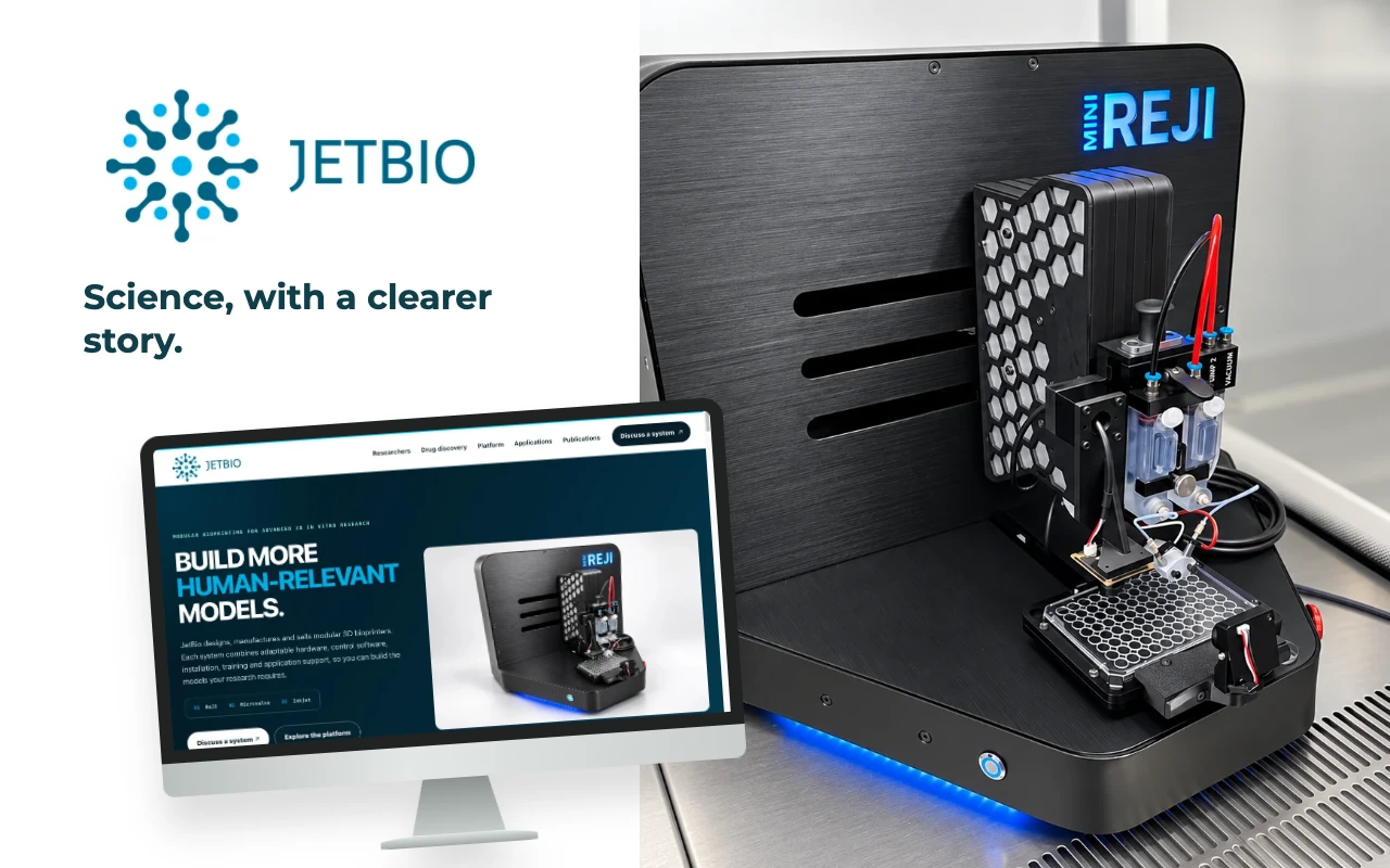 JetBio research instrument and application-led website presentation